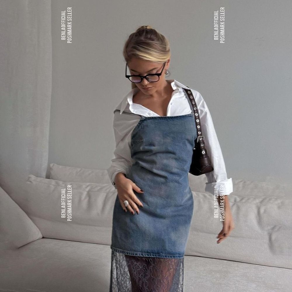 ZARA LACE TRIM DENIM DRESS - Picture 11 of 16